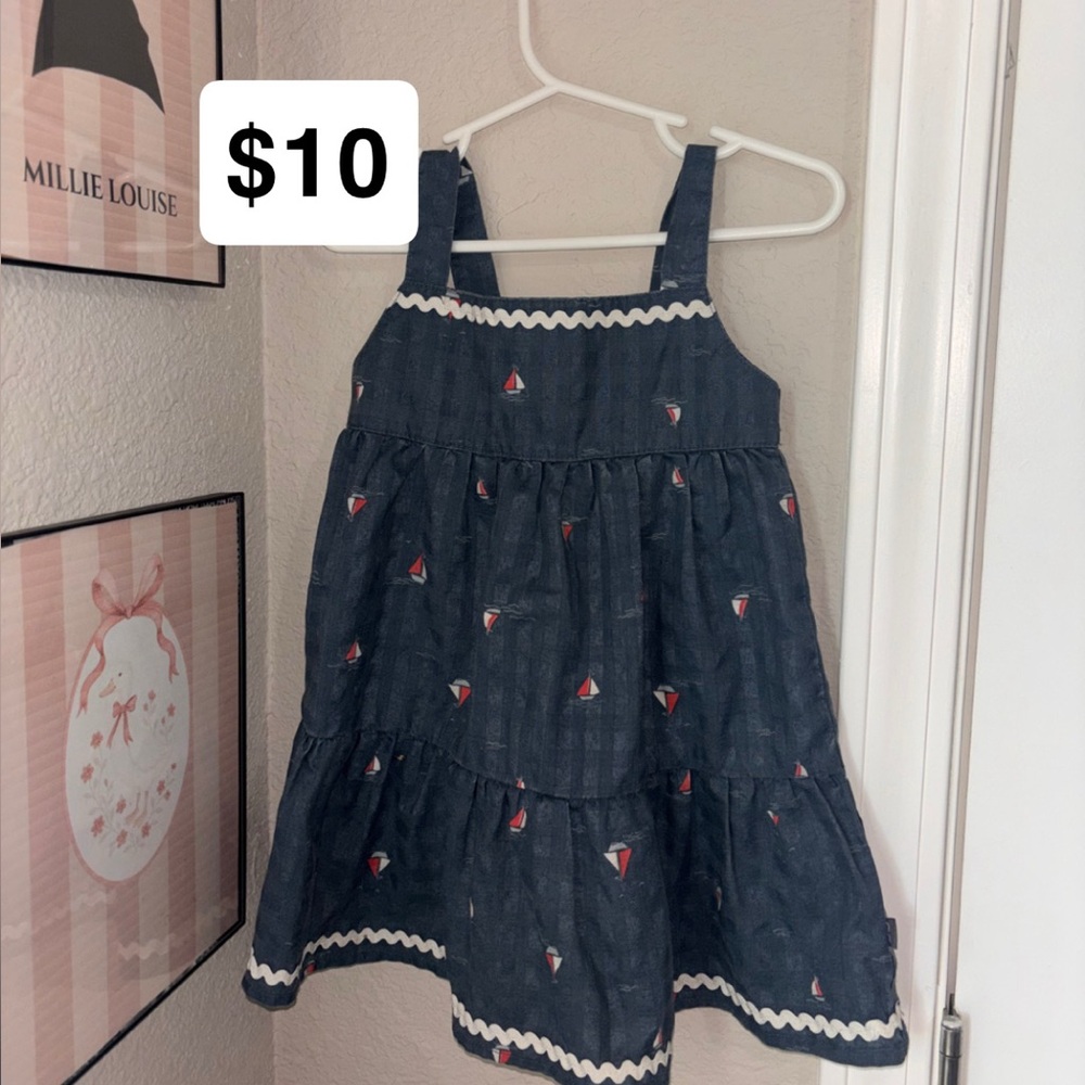 Navy Kids Dress with Sailboat Pattern